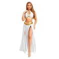 thumbnail image 1 of Zaldita Woman Belly Dance Outfits Hater Neck Backless Cutout Crop Top With Flowy Split Skirts White L, 1 of 5