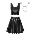 thumbnail image 1 of Zaldita Women Alien Costume Metallic Crop Tank Top Pleated Skirt with Headband Rave Outfit Halloween Black L, 1 of 6