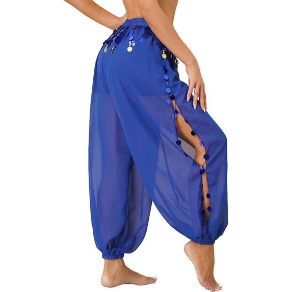 Zaldita Women Belly Dance Harem Loose Pants Arabic Halloween Pants Yoga Pilates Trousers Royal Blue One Size