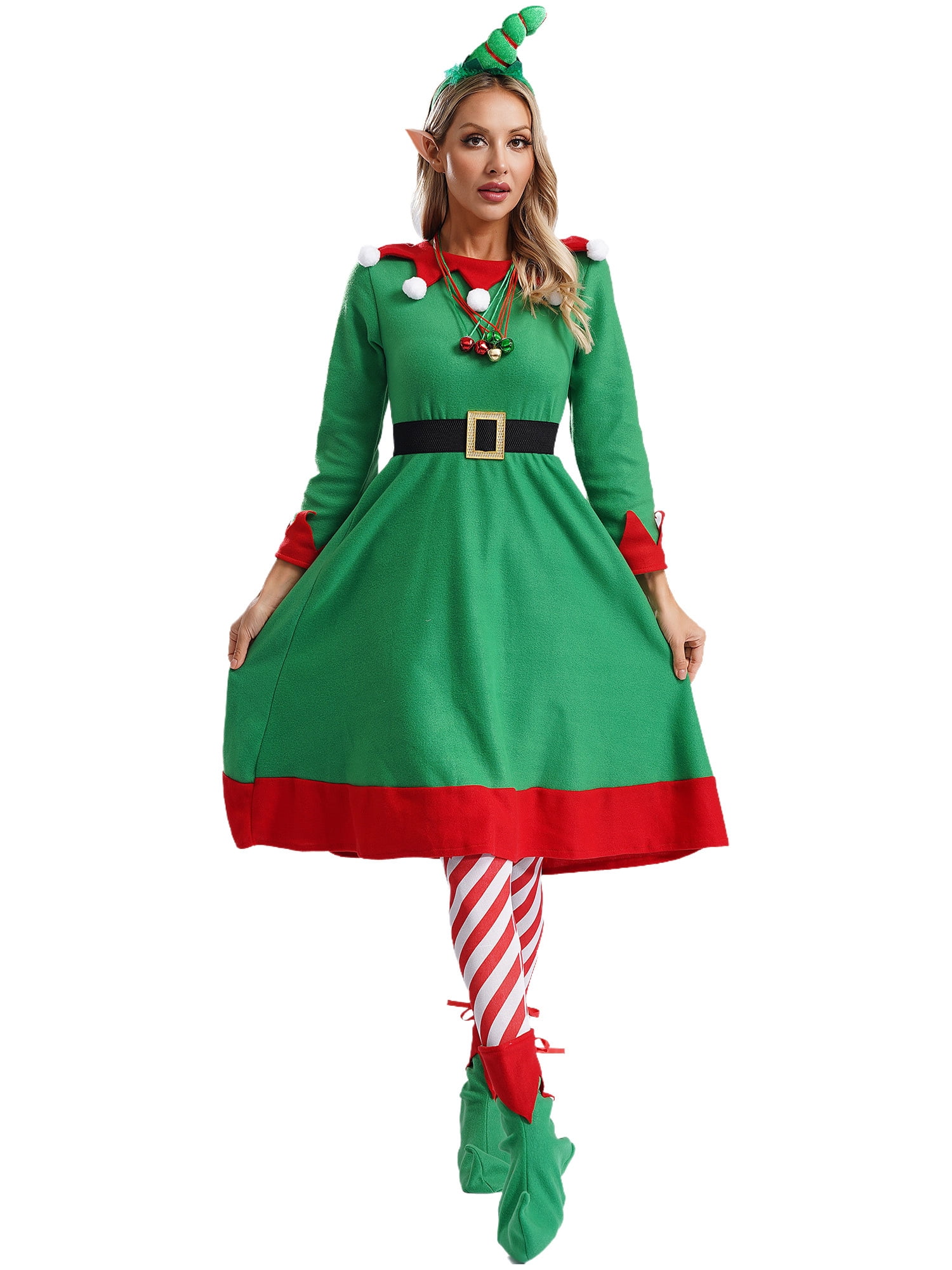 Zaldita Women Christmas Elf Suit Santa Helper Velvet Dress Xmas Holiday ...