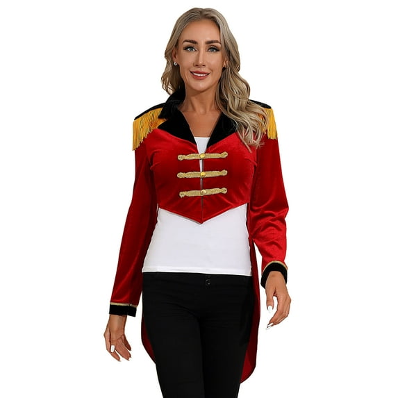 Zaldita Women Halloween Theme Party Velvet Long Sleeve Blazer Coat Xmas Carnival Rave Outfit A Red L
