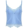 thumbnail image 1 of Zaldita Women Lace Patchwork Crop Tops Y2k Sleeveless V Neck Cami Ribbed Knitted Tank Tops Blue S, 1 of 7