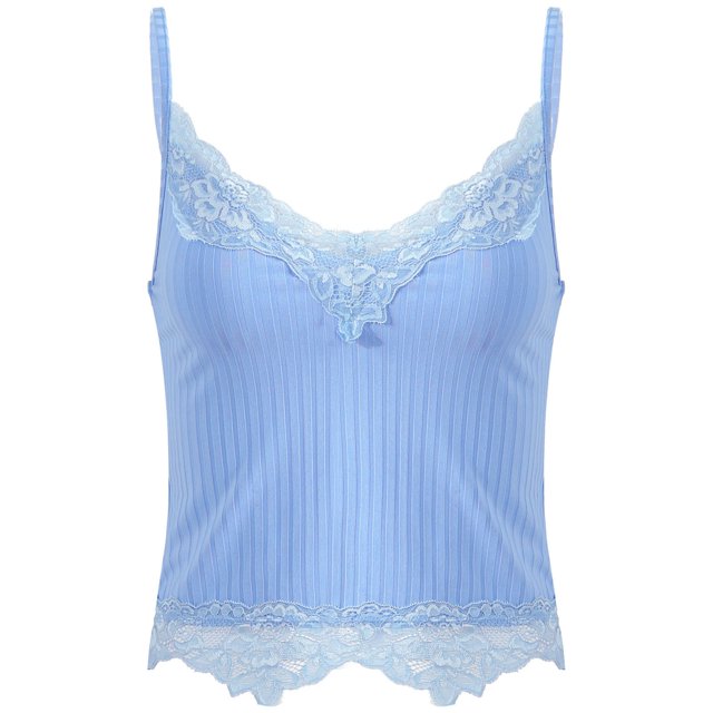 Zaldita Women Lace Patchwork Crop Tops Y2k Sleeveless V Neck Cami