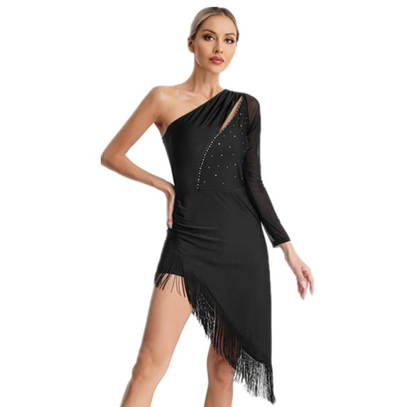 Zaldita Women Latin Dance Dress Tassel Fringe Salsa Ballroom Tango ChaCha Rumba Samba Outfits Black S