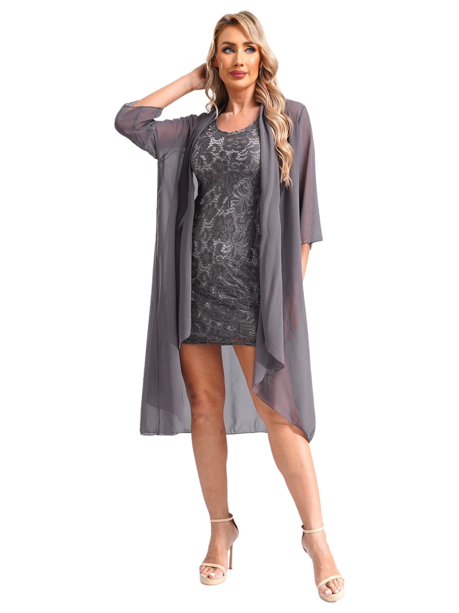 Dress Long Grey Chiffon Jacket Condici 70992 A V-neck Mother's - Main Image