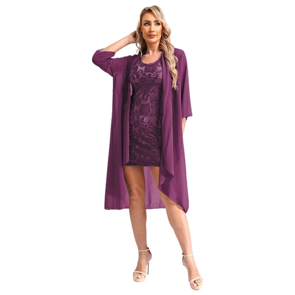 Zaldita Women Mother of The Bride Dresses with Chiffon Jacket Lace Wedding Guest Dresses Purple 4XL