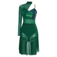 thumbnail image 1 of Zaldita Women One Shoulder Mesh Gymnastics Leotard Ballet Long Sleeve Figure Skating Dress Green M, 1 of 7