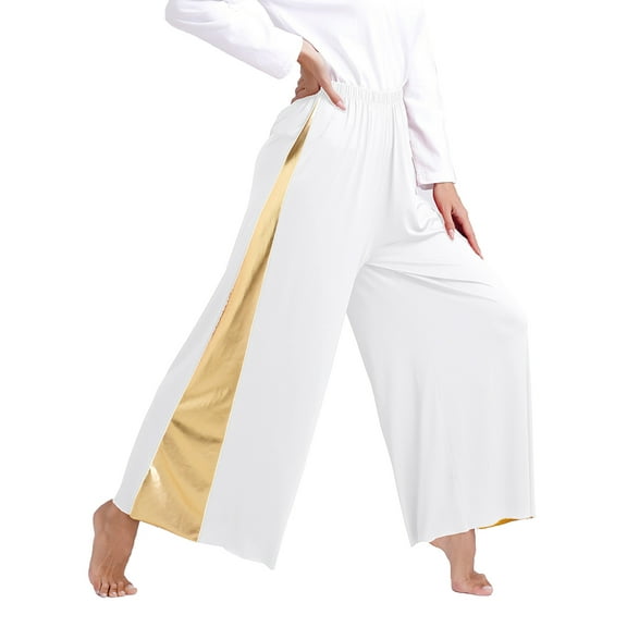 Zaldita Women Palazzo Pant Loose Fit Elastic Waist Wide Leg for Yoga Praise Dance Training White XXL