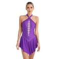 thumbnail image 1 of Zaldita Women Rhinestones Figure Skating Dress Halter Neck Lyrical Ballet Leotard Dance Dress Purple S, 1 of 7
