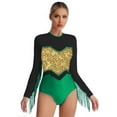 thumbnail image 1 of Zaldita Women Sequins Leotard Sheer Mesh Long Sleeve Fringe Latin Dance Bodysuit Dancewear Gold&Green 3XL, 1 of 7