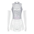 thumbnail image 1 of Zaldita Women Sparkly Sequin Rumba Latin Jazz Dance Dress Fringe Leotard with Gloves White XL, 1 of 7