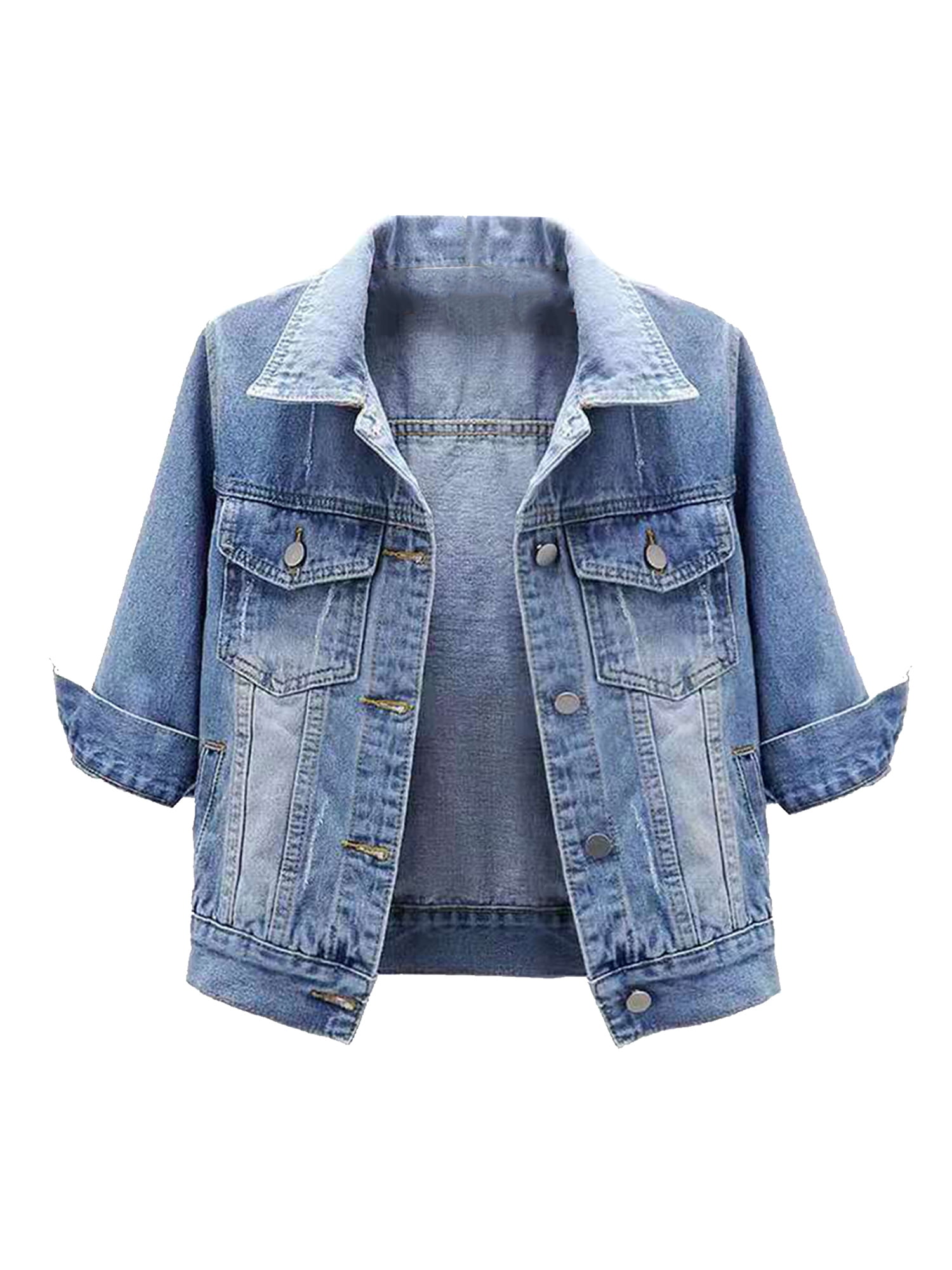 Zaldita Women's 3/4 Sleeve Denim Jacket Button Down Stretch Denim Jean