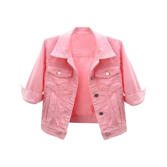 Zaldita Women's 3/4 Sleeve Denim Jacket Button Down Stretch Denim Jean Jacket Coats With Pockets Pink 5XL