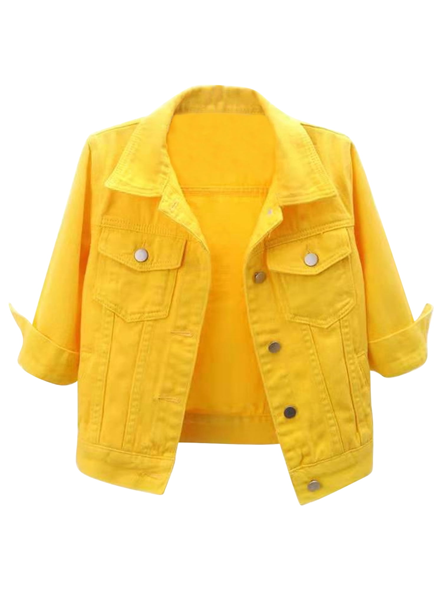 Zaldita Women s 3 4 Sleeve Denim Jacket Button Down Stretch Denim Jean Jacket Coats With Pockets Yellow XL Walmart