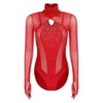 thumbnail image 1 of Zaldita Women's Ballet Dance Leotard Gymnastics Leotards Shiny Rhinestone Figure Skagting Bodysuit Red S, 1 of 4