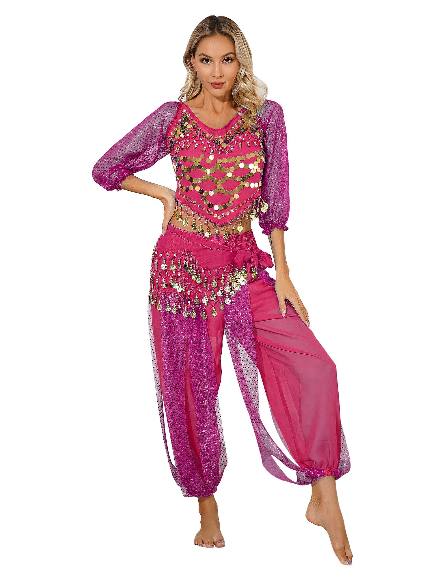 Zaldita Women's Belly Dance Dress Lace-up Top With Harem Pants Bollywood Indian Dance Outfit Hot Pink One Size - Walmart.com Zaldita Women's Belly Dance Dress Lace-up Top With Harem Pants Bollywood Indian Dance Outfit Hot Pink One Size - Walmart.com