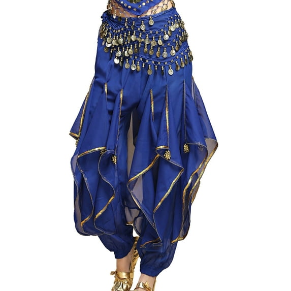Zaldita Women's Belly Dance Pants Bollywood Ruffle Dance Harem Pants Tribal Arabic Halloween Bloomers Blue One Size