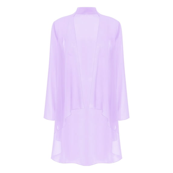 Zaldita Women's Chiffon Open Front Long Sleeve Sheer Bolero Shrugs Loose Casual Cardigan Lavender L