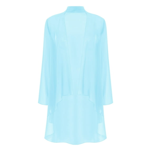 Zaldita Women's Chiffon Open Front Long Sleeve Sheer Bolero Shrugs Loose Casual Cardigan Light Blue M
