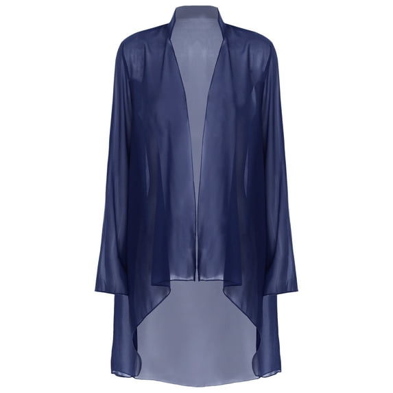 Zaldita Women's Chiffon Open Front Long Sleeve Sheer Bolero Shrugs Loose Casual Cardigan Navy Blue XXL