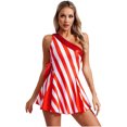 thumbnail image 1 of Zaldita Women's Christmas Candy Cane Striped Dance Dress Striped One Shoulder Sleeveless Mini Dress Red L, 1 of 7
