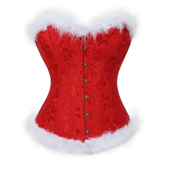 Zaldita Women's Christmas Costume Overbust Corset Tops Corselet Feather Trimming Lace-up Bustier with Red C XXL