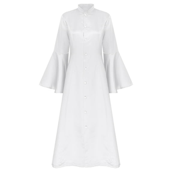 Zaldita Women's Church Clergy Dress Flared Sleeve Maxi Dress Choir Robe Priest Robe Liturgical Robe White XXL