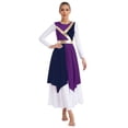 thumbnail image 1 of Zaldita Women's Color Block Praise Dance Tunic Irregular Hem Worship Liturgical Dance Dress Purple&Navy Blue S, 1 of 7