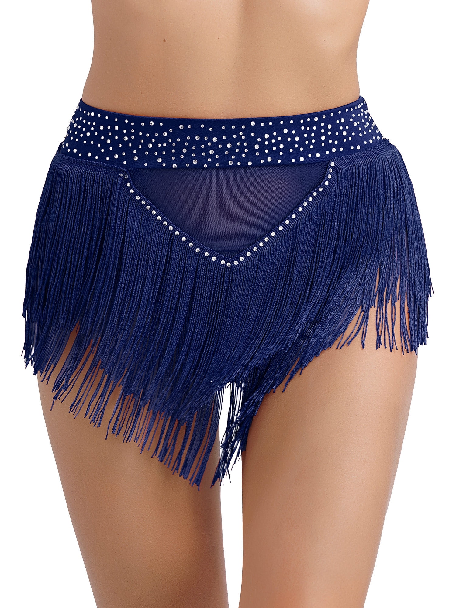 Zaldita Women s Elastic High Waisted Fringe Tassel Shorts Booty Dance Bottom Rhinestones Shorts Black S Walmart