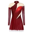 thumbnail image 1 of Zaldita Women's Figure Ice Skating Dress Long Sleeve Shiny Rhinestones Lyrical Dance Dresses Burgundy 3XL, 1 of 3