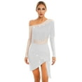 thumbnail image 1 of Zaldita Women's Fringed Latin Tango Dance Dress Oblique Shoulder Long Sleeve Ballroom Prom Dress White XL, 1 of 6