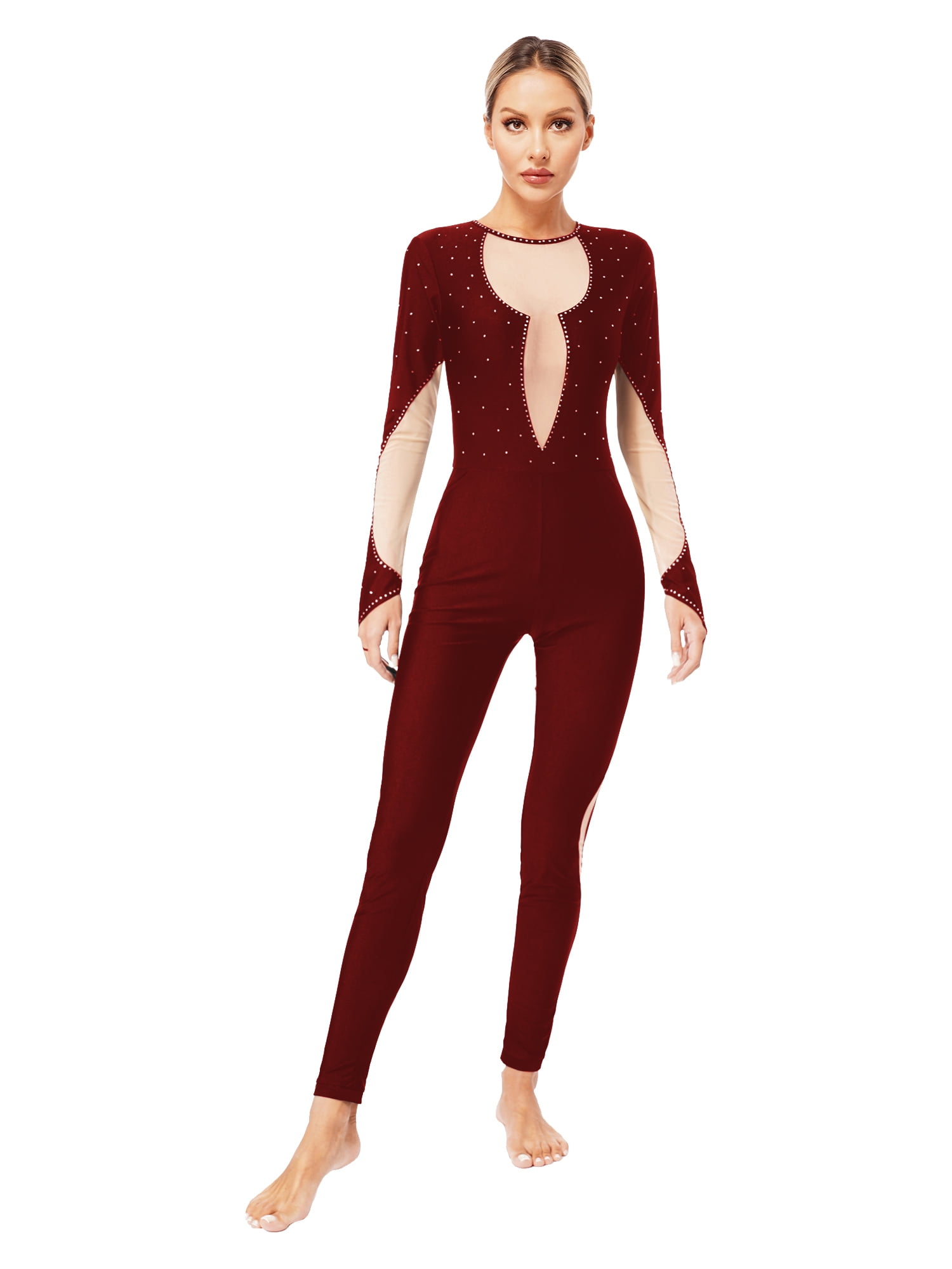 Zaldita Women's Full Body Long Sleeve Rhinestone Unitard One Piece