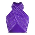 thumbnail image 1 of Zaldita Women's Glittery Rhinestone Latin Jazz Dance Tops Sleeveless Backless Crop Tank Top Purple S, 1 of 7
