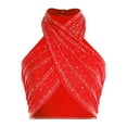 thumbnail image 1 of Zaldita Women's Glittery Rhinestone Latin Jazz Dance Tops Sleeveless Backless Crop Tank Top Red XL, 1 of 5