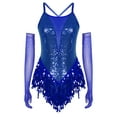 thumbnail image 1 of Zaldita Women's Latin Dance Outfits Sparkly Sequins Tassel Leotard with Gloves Royal Blue M, 1 of 7