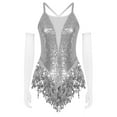 thumbnail image 1 of Zaldita Women's Latin Dance Outfits Sparkly Sequins Tassel Leotard with Gloves Silver XL, 1 of 7