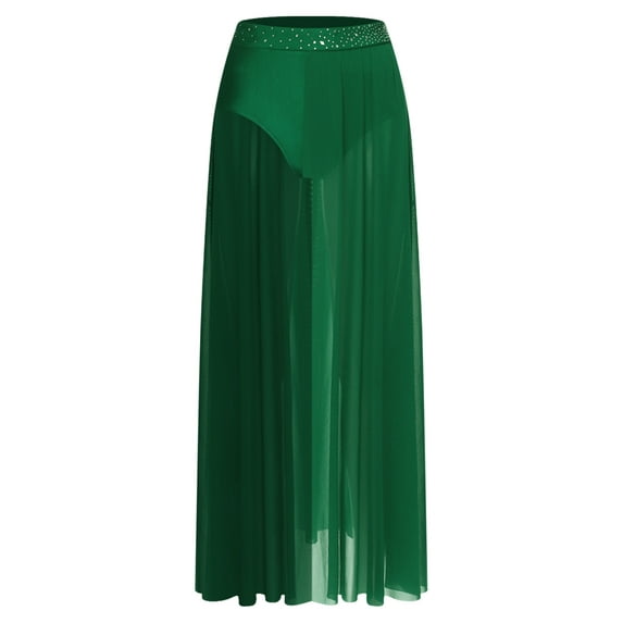 Zaldita Women's Lyrical Dance Skirt Chiffon Long Swing Sheer Skirts for Modern Ballet Performance Green XL