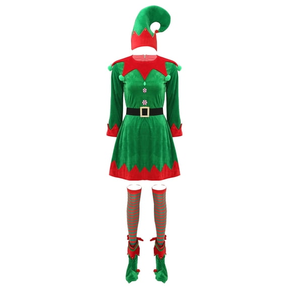 Zaldita Women's Miss Santa Claus Elf Christmas Full Set for Holiday Party Xmas Santas Outfits Green L