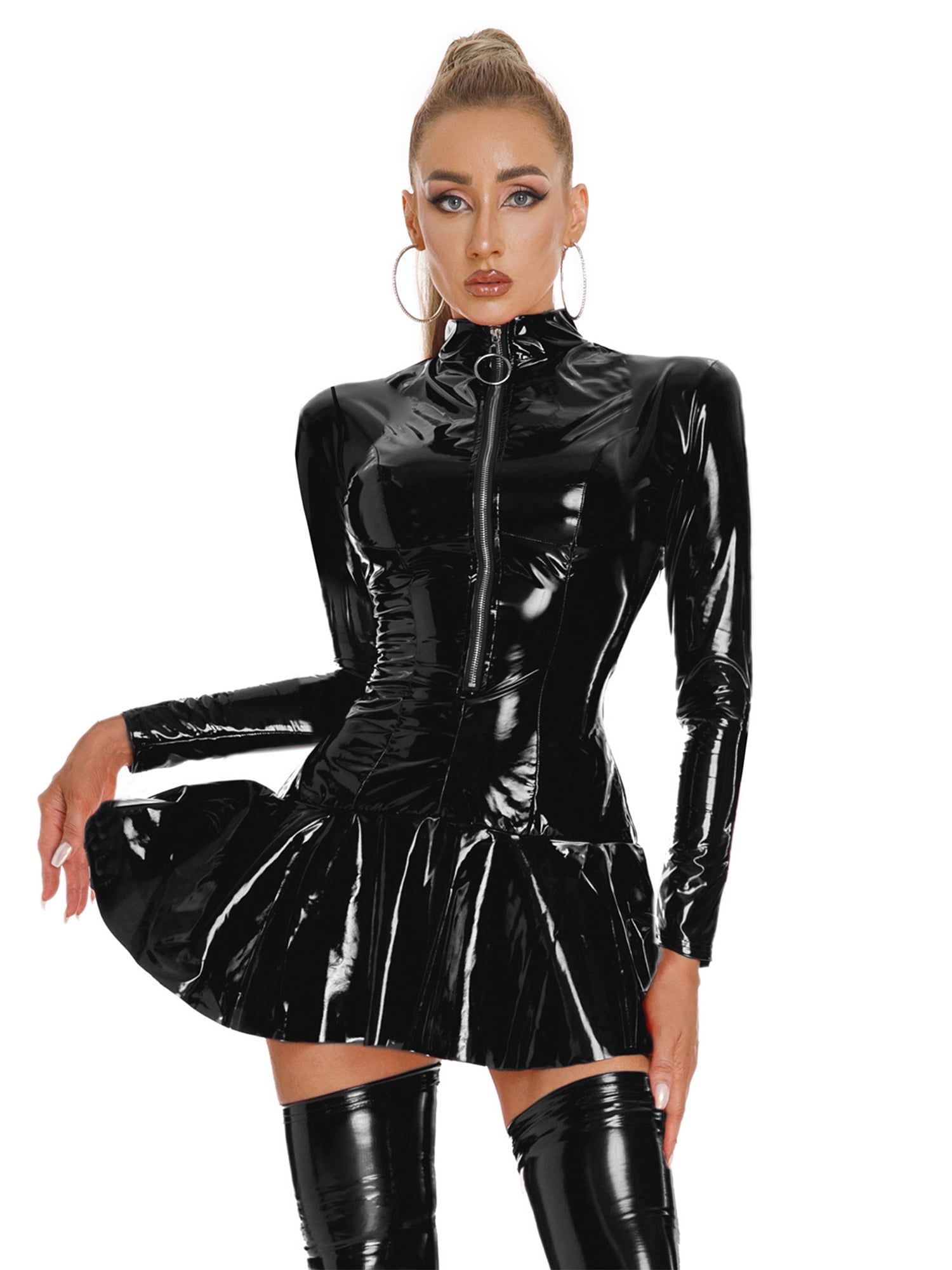 Intimo Donna In PVC Pelle Bagnata: Top Crop Tank E Slip Coordinati, Sexy E Moderni