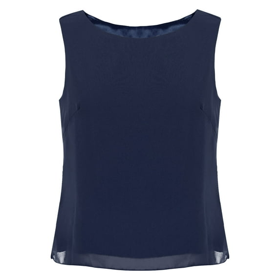 Zaldita Women's Round Neck Sleeveless Tank Top Summer Casual Loose Fit Chiffon Blouses Shirts Tops Navy Blue XL