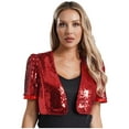 thumbnail image 1 of Zaldita Women's Sequin Jacket Evening Shrugs Short Sleeve Open Front Cropped Bolero for Formal Dresses Red S, 1 of 5