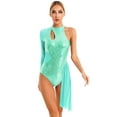 thumbnail image 1 of Zaldita Women's Sequins One Shoulder Sheer Mesh Long Sleeve Figure Ice Skating Leotard Dancewear Mint Green XXL, 1 of 7