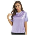 thumbnail image 1 of Zaldita Women's Shiny Metallic Short Sleeve T-shirt Holographic Top Blouse Dancewear Rave Festival Light Purple XXL, 1 of 7