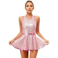 thumbnail image 1 of Zaldita Women's Shiny Sequins Criss-Cross Back Latin Jazz Dress Sleeveless Dance Leotard Dress Pink 14/S, 1 of 7