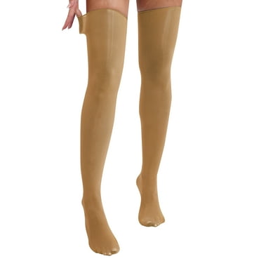 Zaldita Women's Silky Glossy Thigh High Stockings Bright Sheer Pantyhose Seamless Smooth Tights Coffee One Size