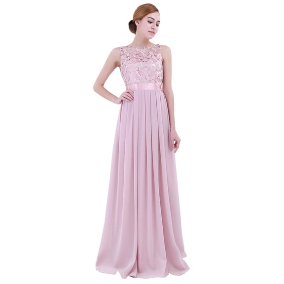Zaldita Women's Sleeveless Chiffon Bridesmaid Dress Elegant Lace Wedding Formal Long Evening Party Dress Dusty Rose 14
