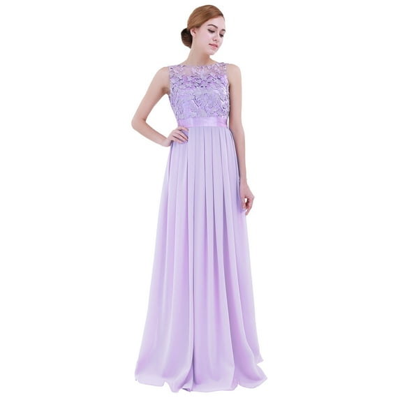 Zaldita Women's Sleeveless Chiffon Bridesmaid Dress Elegant Lace Wedding Formal Long Evening Party Dress Lavender 6