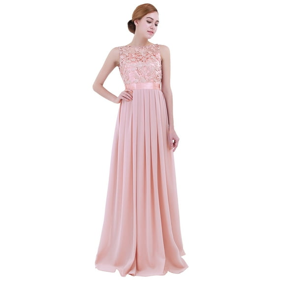 Zaldita Women's Sleeveless Chiffon Bridesmaid Dress Elegant Lace Wedding Formal Long Evening Party Dress Pearl Pink 6