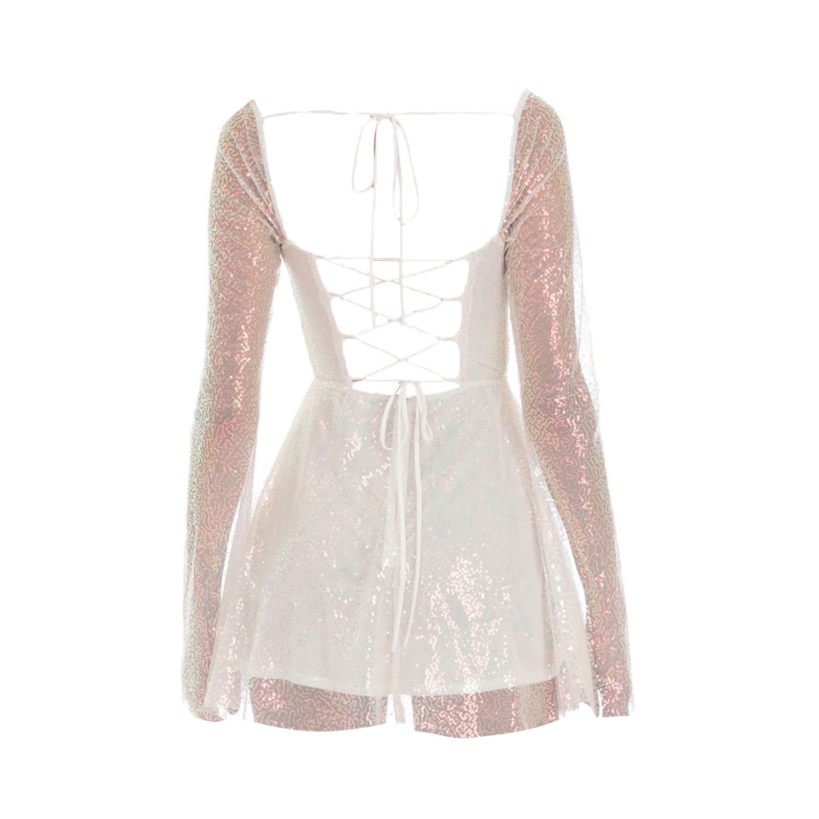 Long Sleeve Backless Glitter Knit Mini Dress main image 1