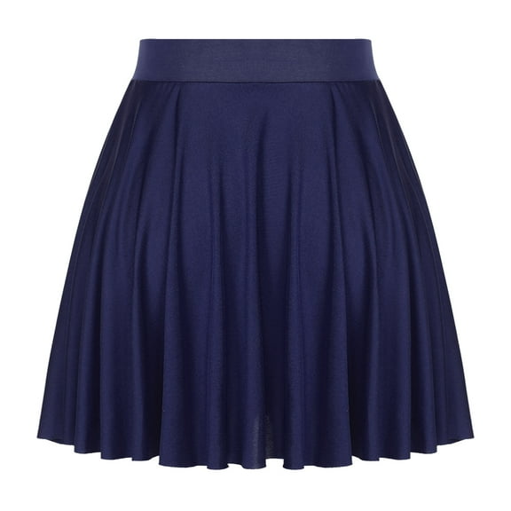Zaldita Women's Versatile Mini Skater Skirt Plain Pleated Casual Mini Skirt Stretchy Flared Mini Skirt Navy Blue One Size